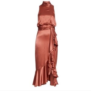 Cinq A sept  faux wrap rose silk midi dress size 12